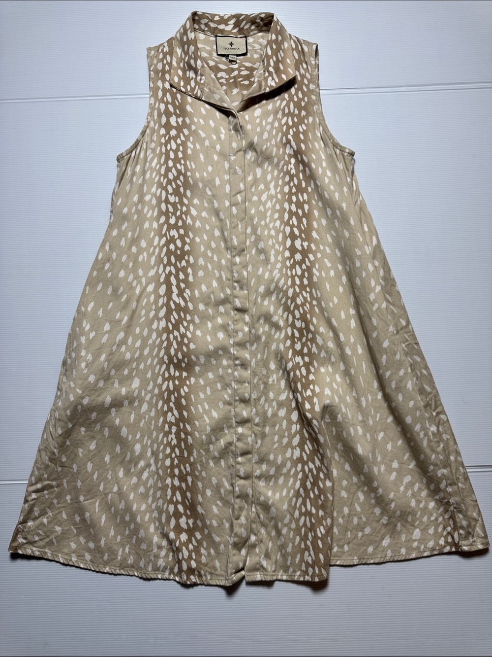 TUCKERNUCK Charlie Sleeveless Shirt Dress Beige Cream Neutral Fawn Print XXS